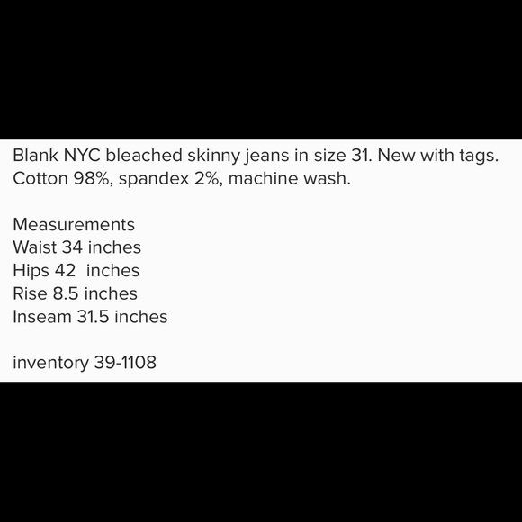 Blank NYC Skinny Bleached Jeans Sz 31 NWT - Picture 3 of 3